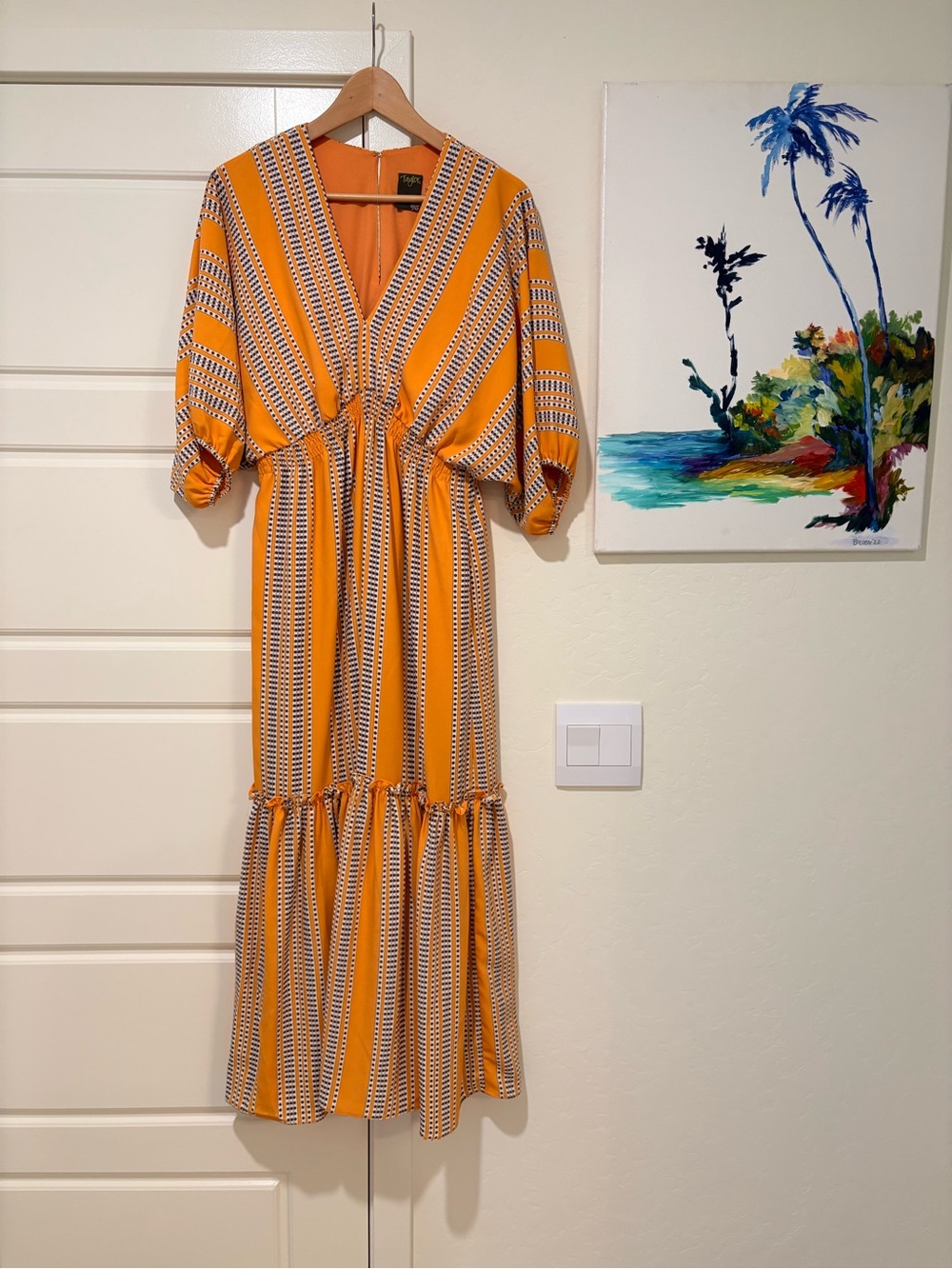 Taylor Sz 8 Coastal Resort Wear Orange Striped V-Neck Maxi Dress
